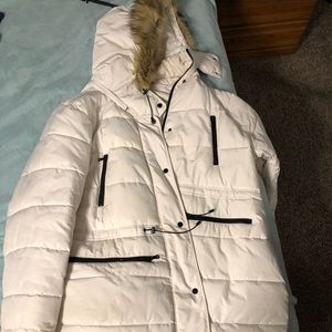Lame Bryant White Long Winter Coat